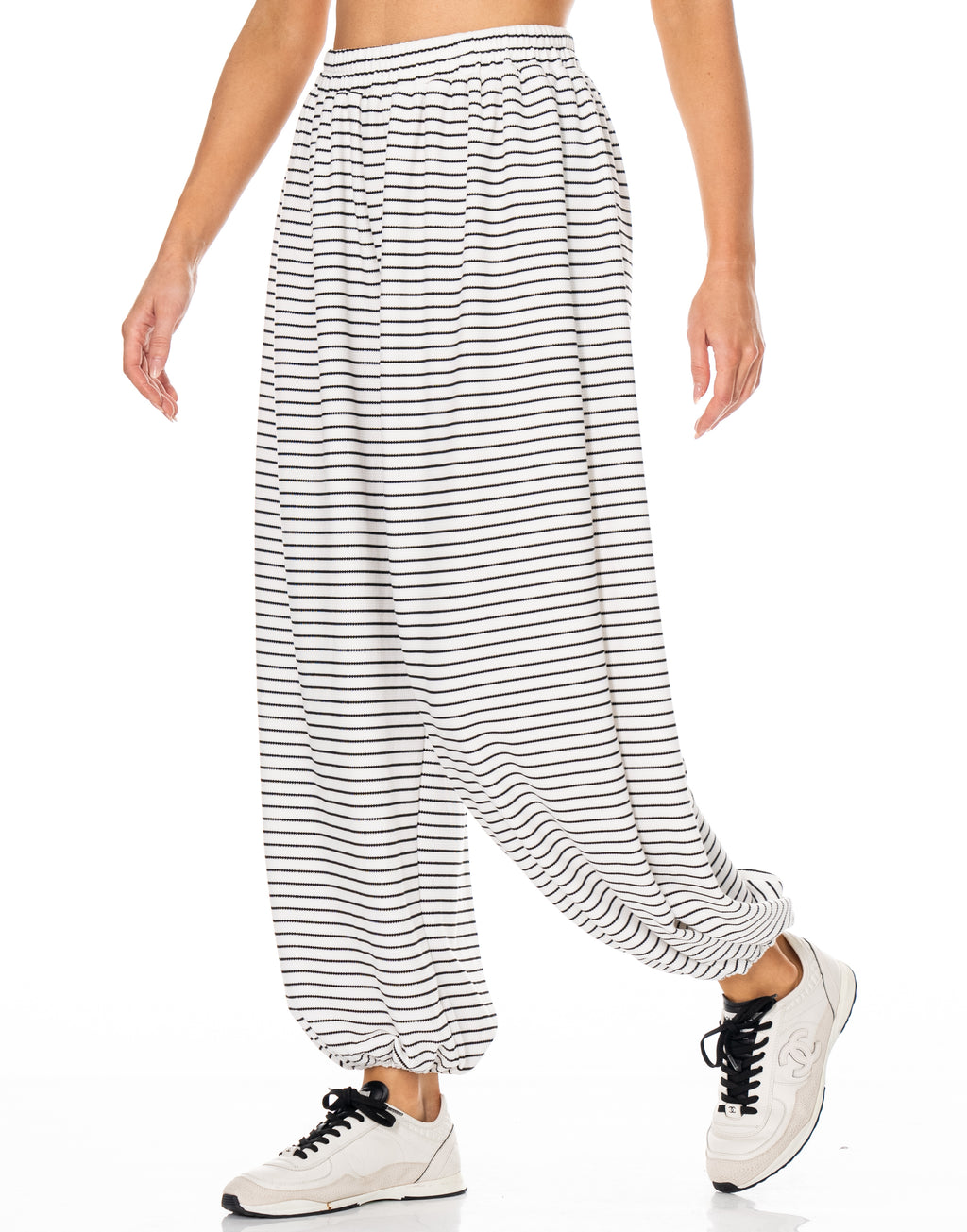 Striped Bandana Bra Harem Pant Set - White