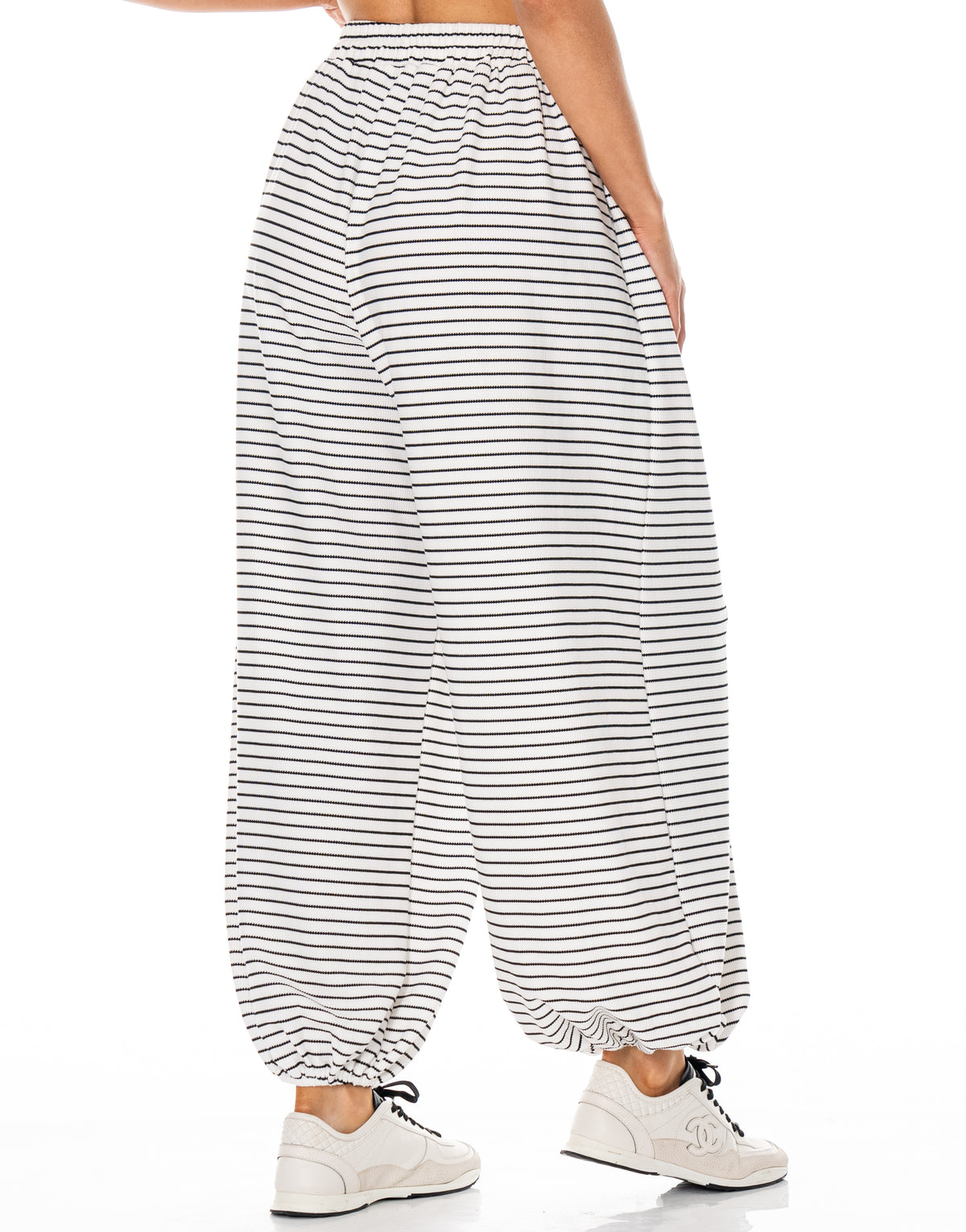 Striped Bandana Bra Harem Pant Set - White
