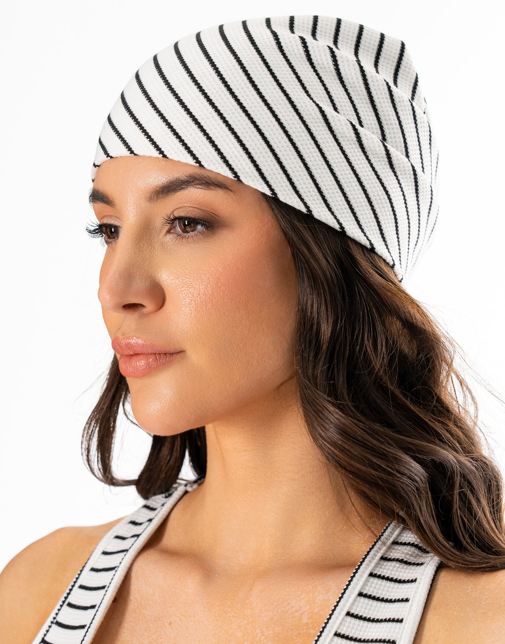 Striped Bandana Bra Harem Pant Set - White