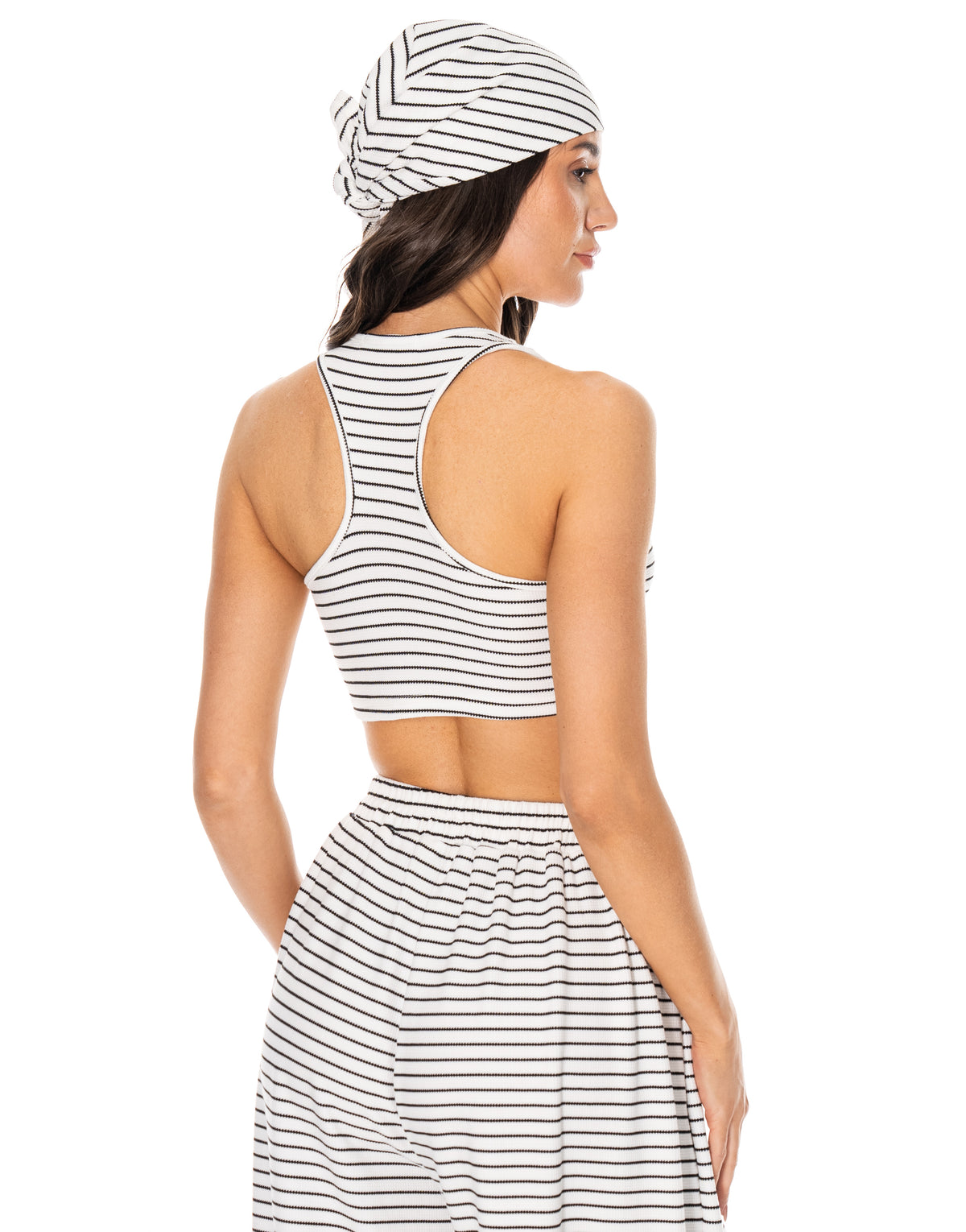 Striped Bandana Bra Harem Pant Set - White