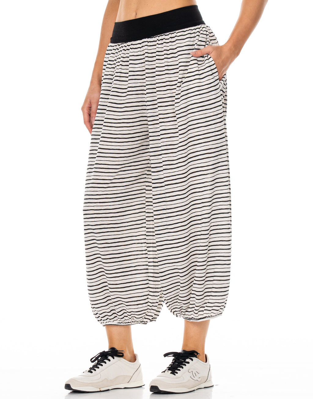 Striped Bandana Bra Harem Pant Set - White