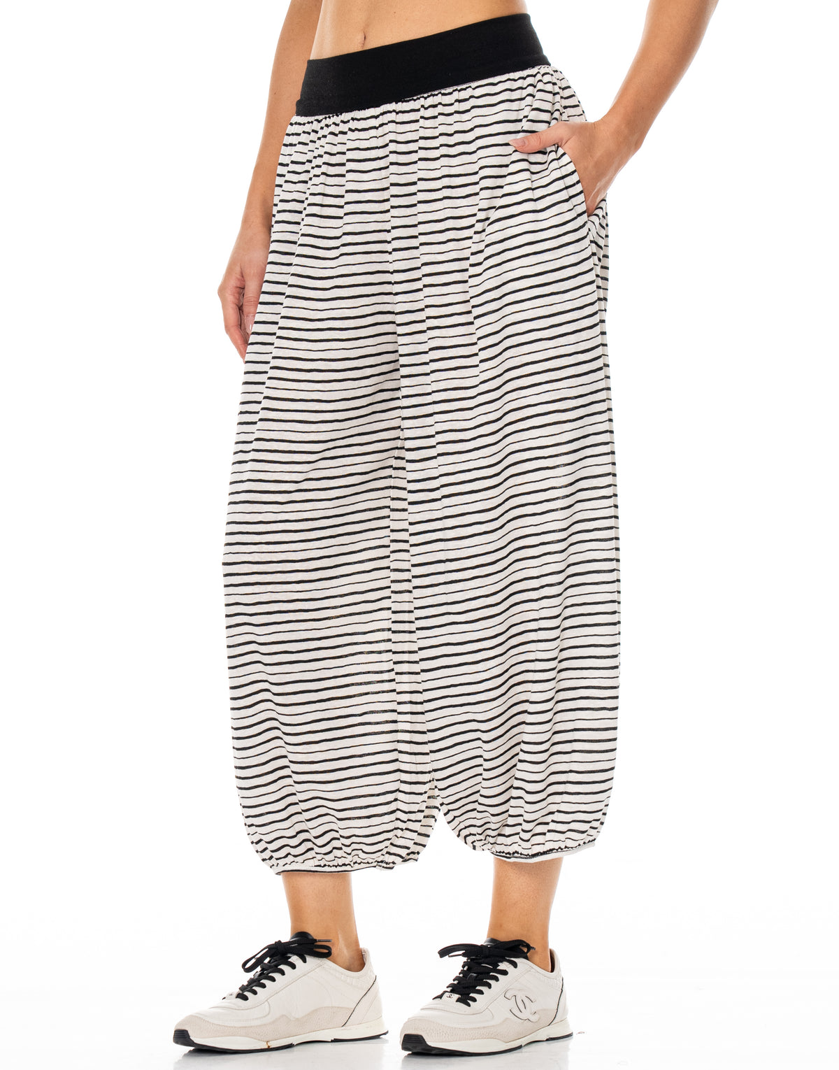 Striped Bandana Bra Harem Pant Set - White