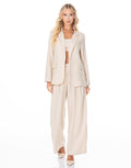 Linen Blazer Wide Pant Suit Set - Apricot