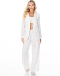 Linen Blazer Wide Pant Suit Set - White