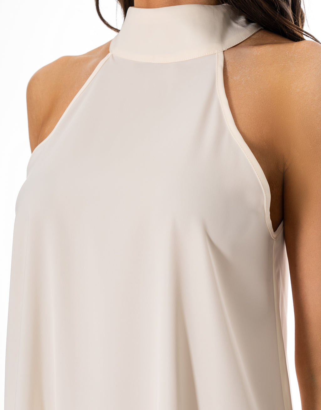 Satin Halter Lace Trim Pant Set - Beige