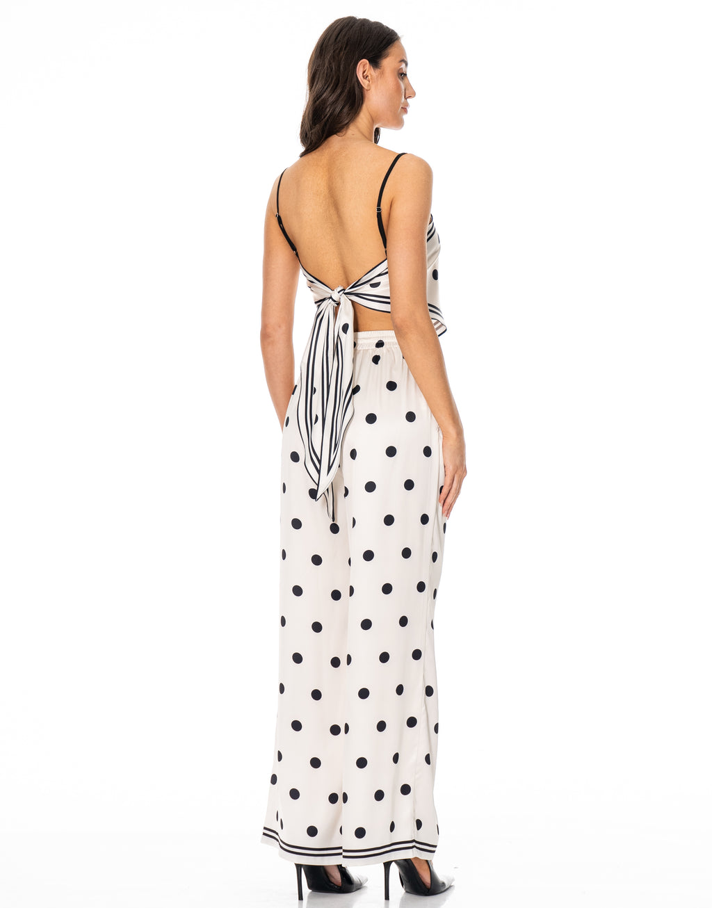 Polka Dot Cami Wide Leg Pant Set - Beige