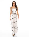 Polka Dot Cami Wide Leg Pant Set - Beige