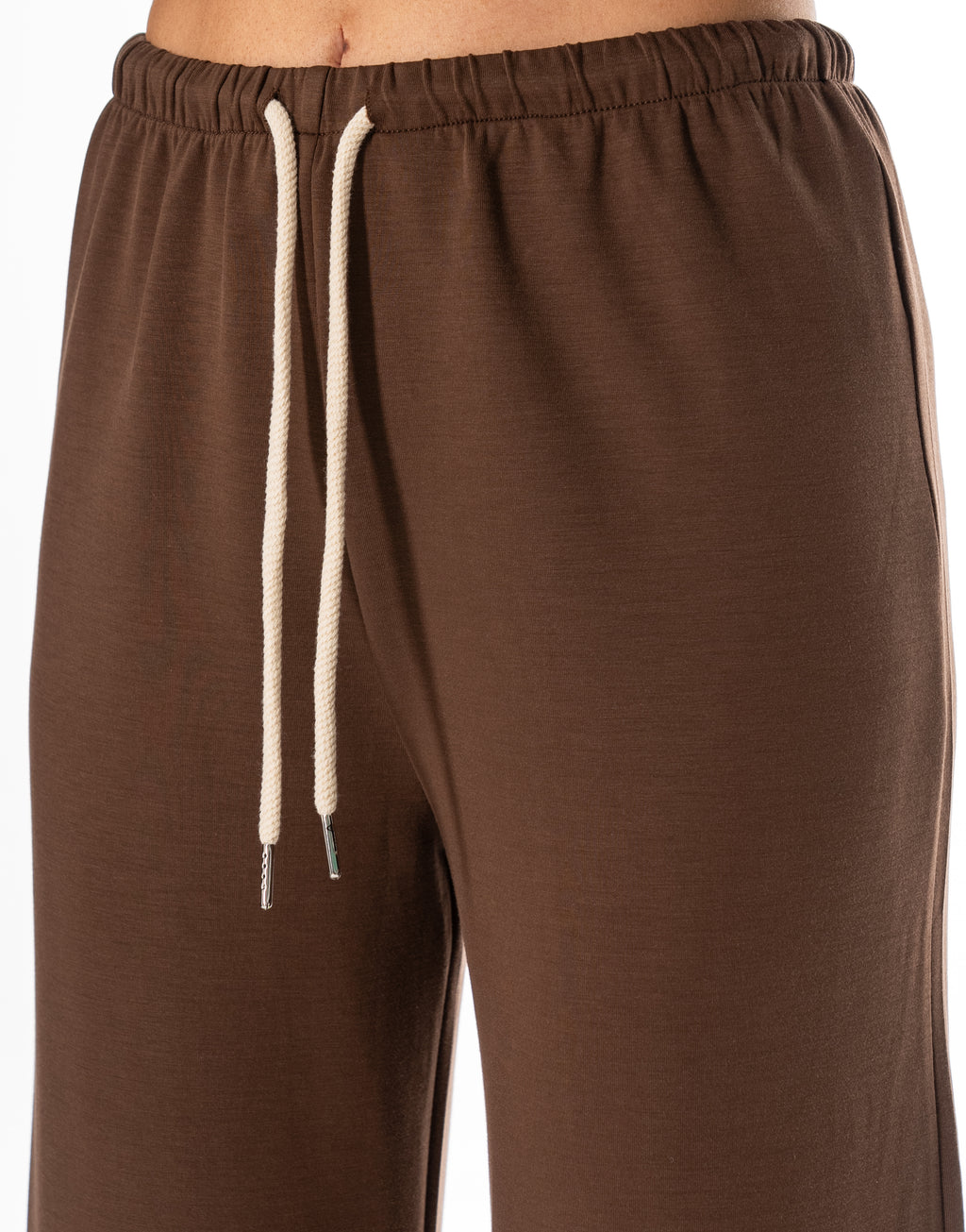 Crop Tee And Wide-Leg Pant Set - Brown