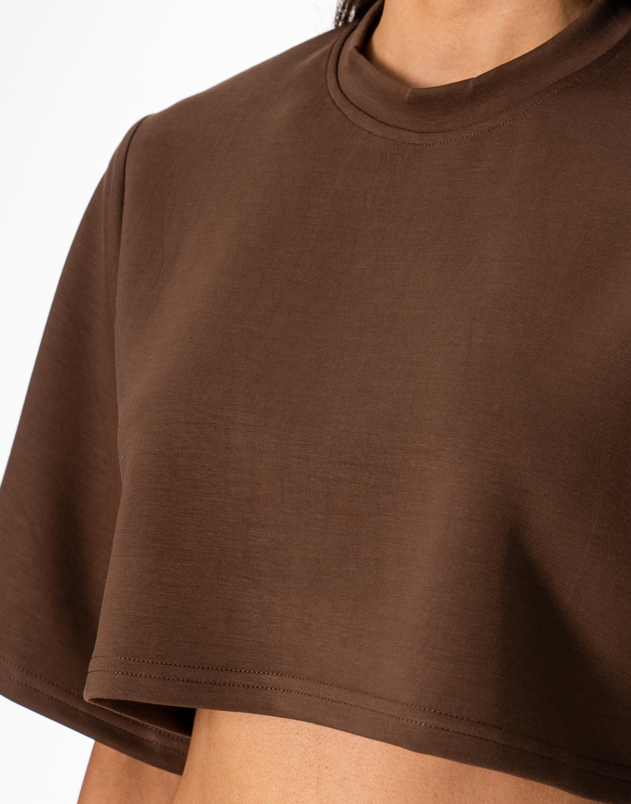 Crop Tee And Wide-Leg Pant Set - Brown