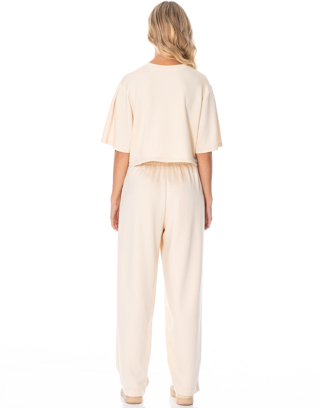 Boxy Crop Tee Wide Pant Lounge Set - Beige