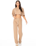 Boxy Crop Tee Wide Pant Lounge Set - Beige