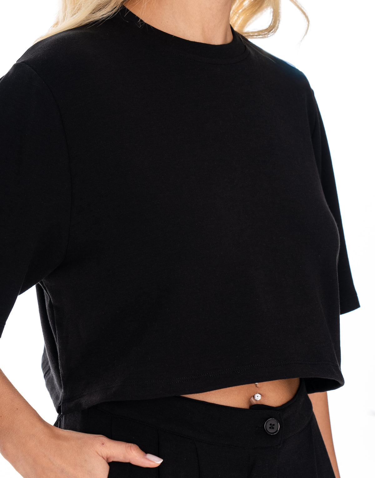 Boxy Crop Tee Wide Pant Lounge Set - Black