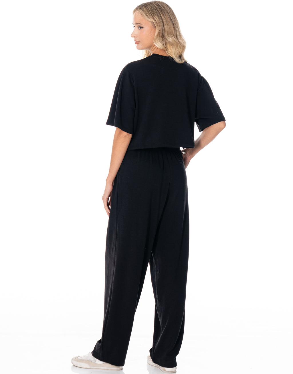 Boxy Crop Tee Wide Pant Lounge Set - Black
