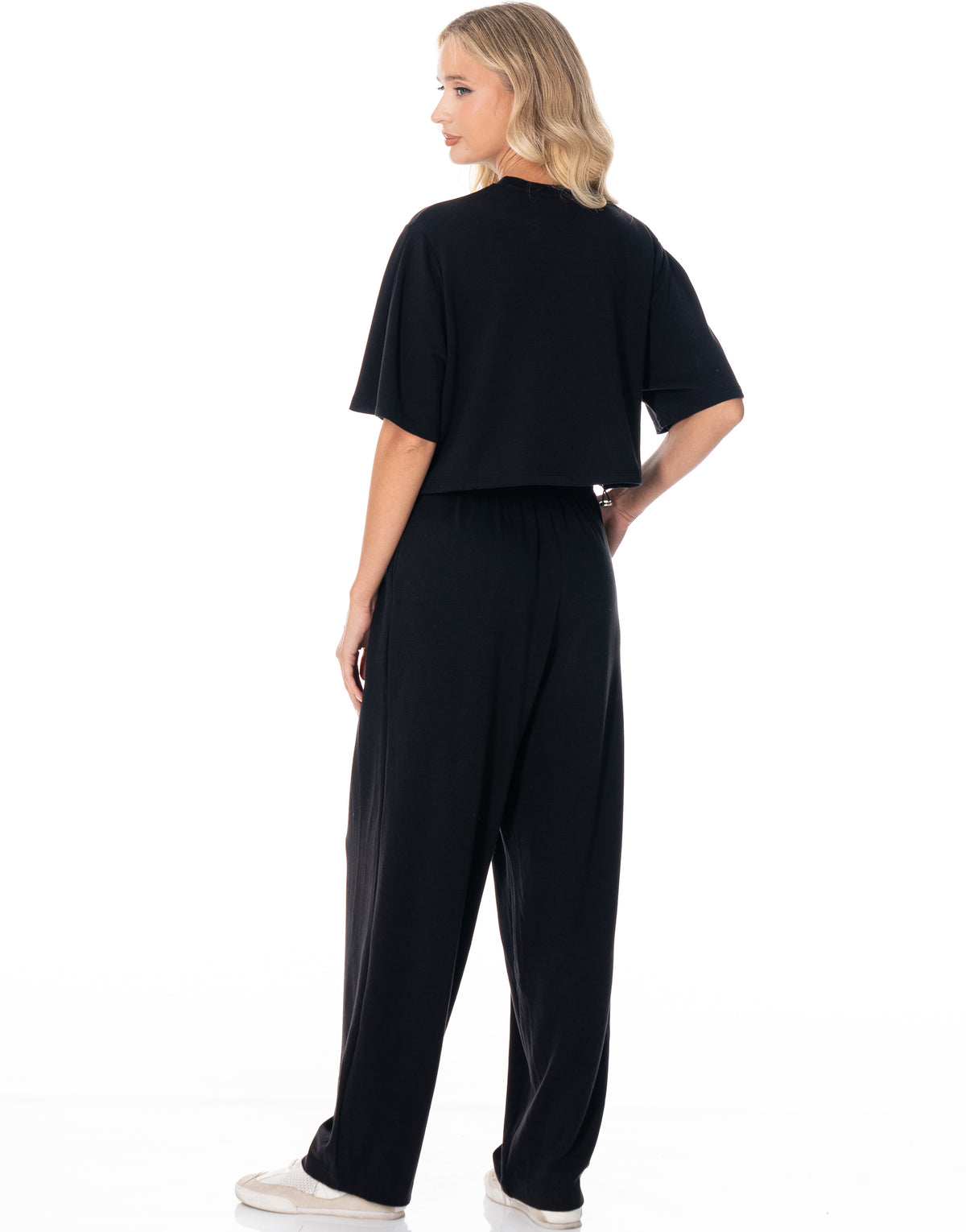 Boxy Crop Tee Wide Pant Lounge Set - Black