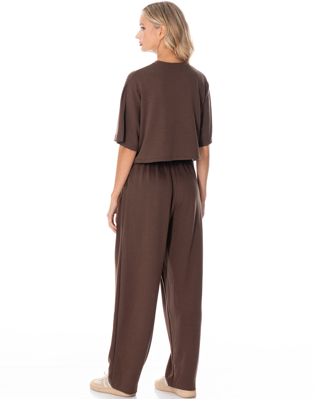Boxy Crop Tee Wide Pant Lounge Set - Coffee