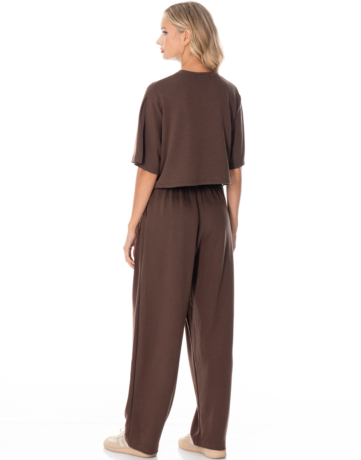 Boxy Crop Tee Wide Pant Lounge Set - Coffee