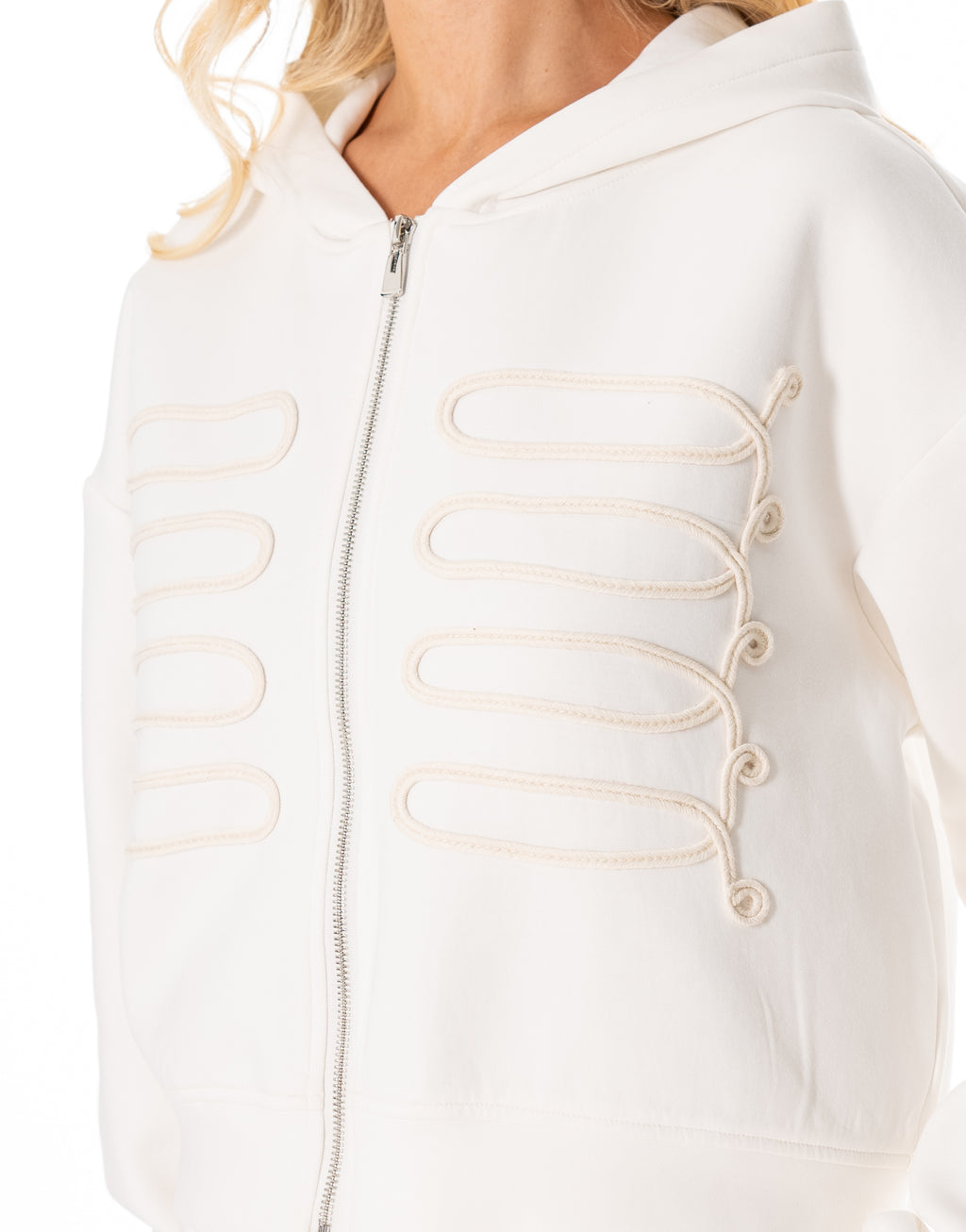 Corded Zip Hoodie and Wide Leg Pants Set - Beige