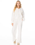 Corded Zip Hoodie and Wide Leg Pants Set - Beige