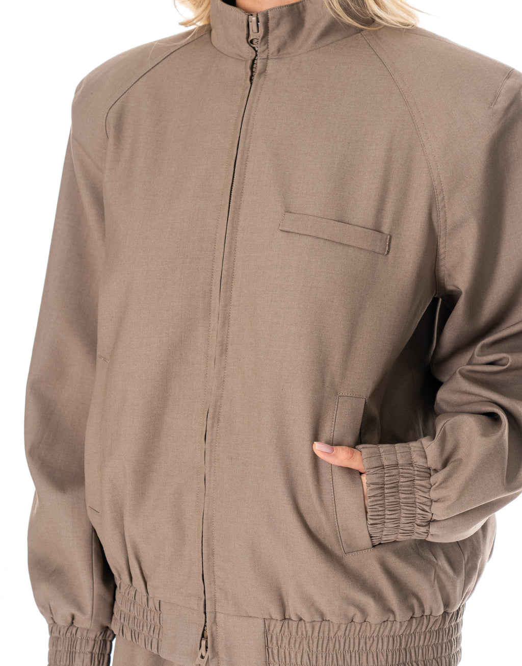 Zip Bomber Jacket and Shorts Set - Camel
