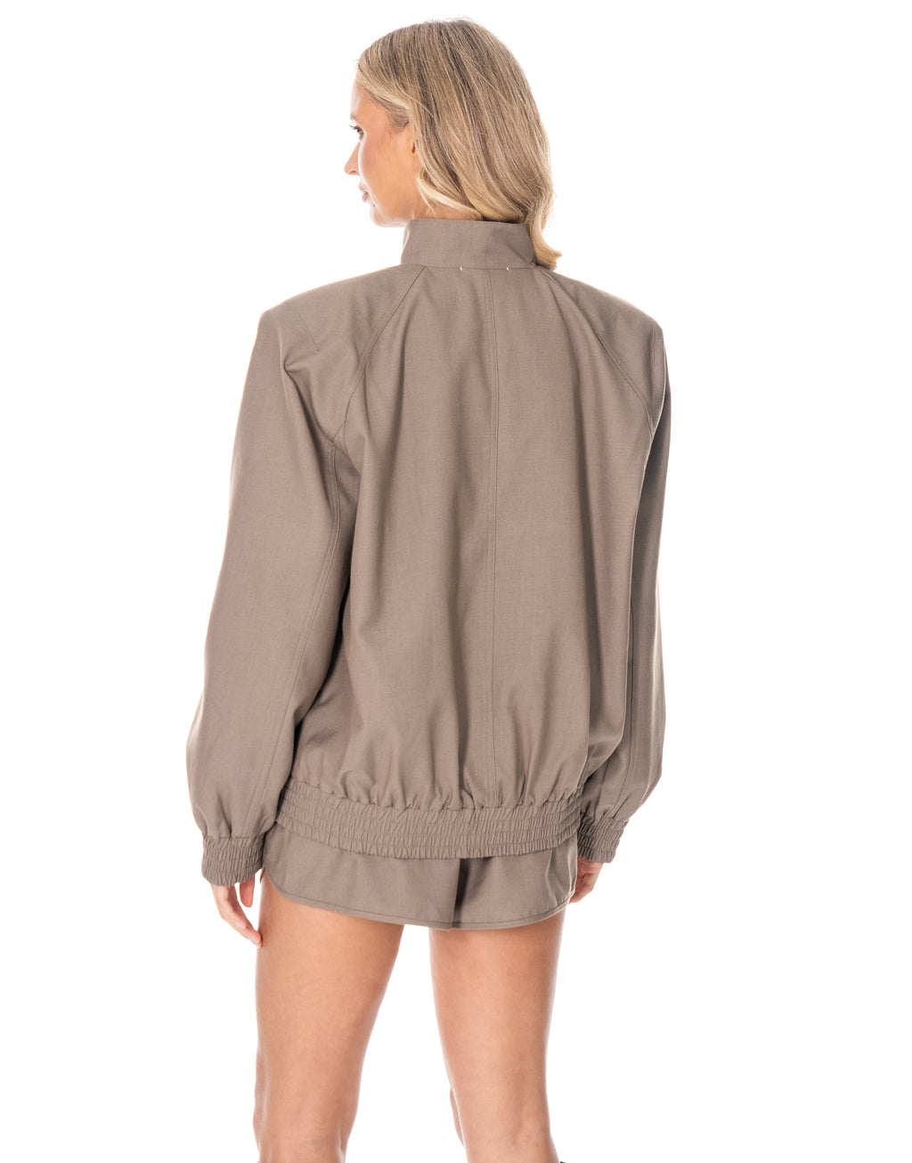 Zip Bomber Jacket and Shorts Set - Camel