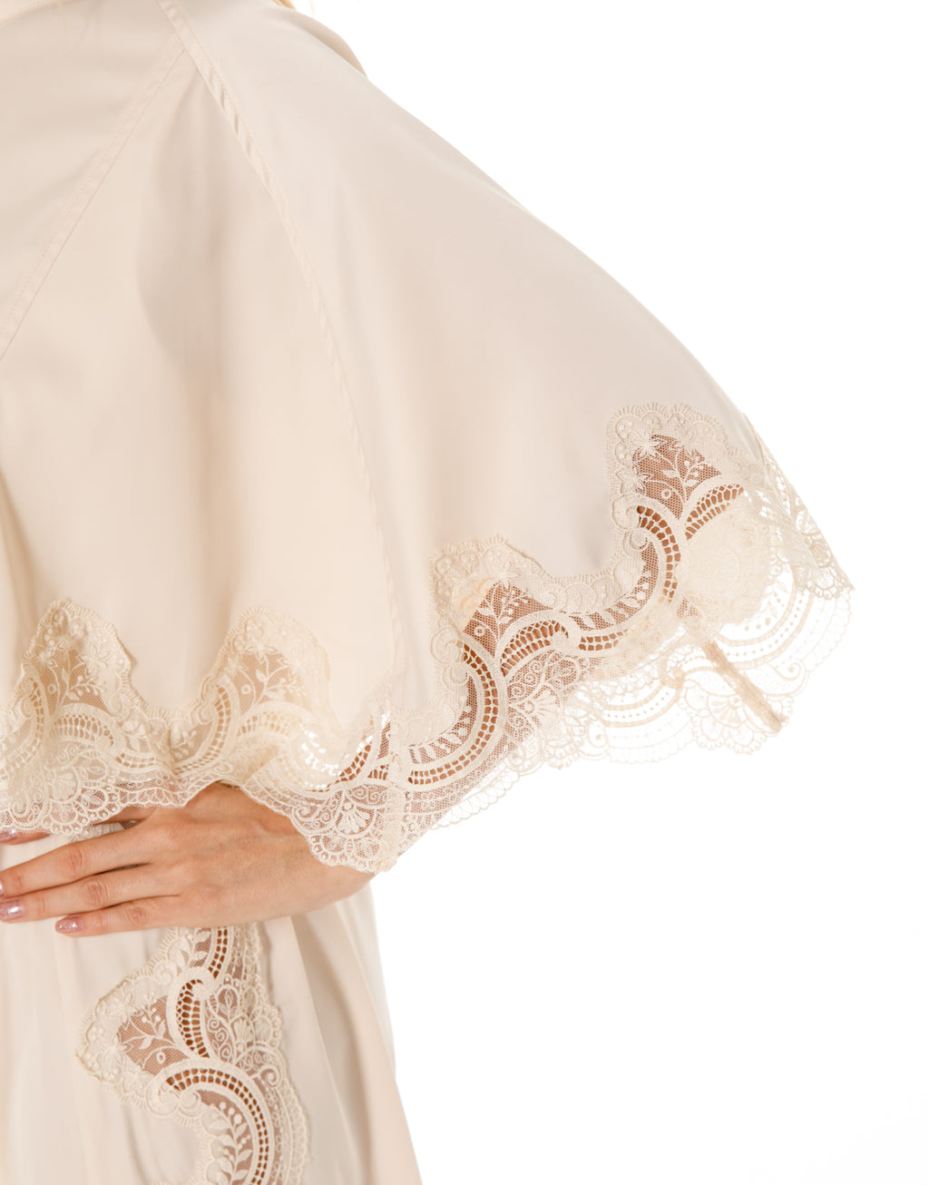 Lace Trim Kimono Sleeve Top and Harem Pants Set - Beige