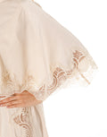 Lace Trim Kimono Sleeve Top and Harem Pants Set - Beige