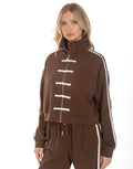 Frog Closure Zip Jacket and Track Pants Set - Brown