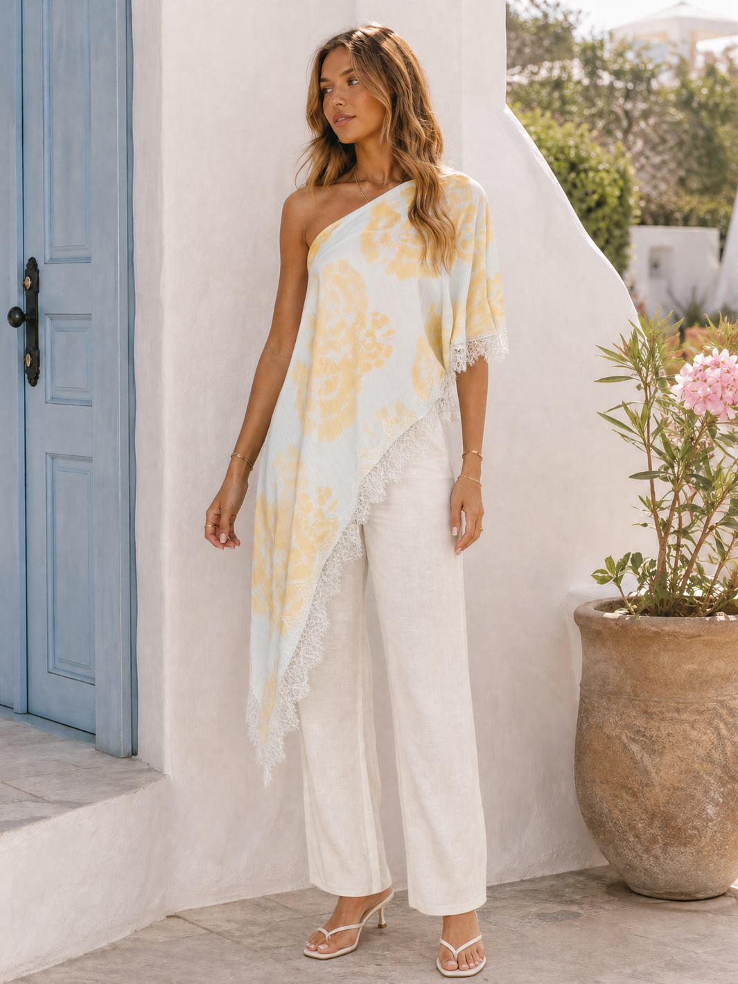 Asymmetrical Poncho Top - Beige