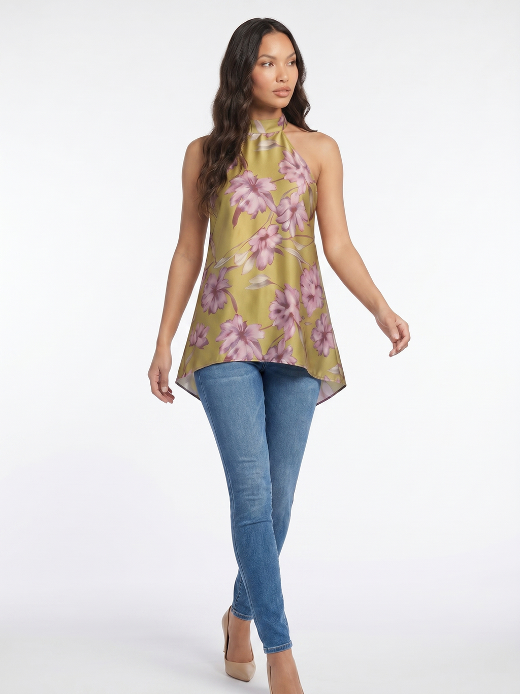 Sleeveless Floral Halter Top - Green