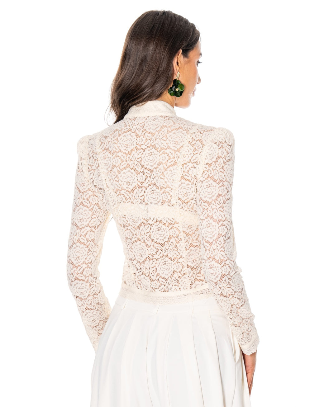 Lace Frog Closure Long Sleeve Blouse - Beige