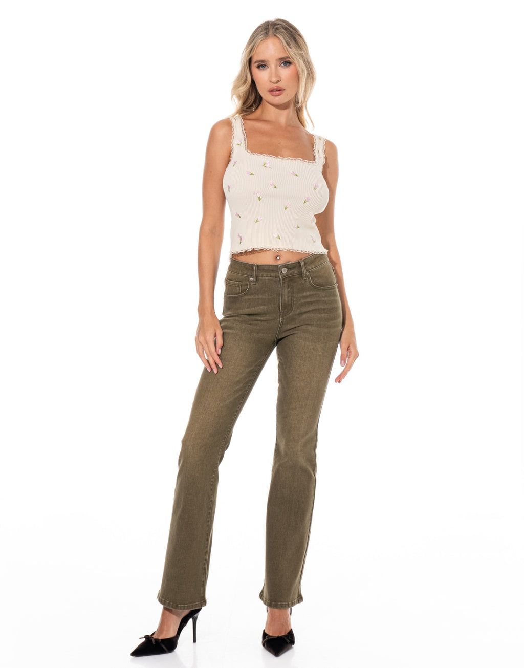 Embroidered Tulip Cami - Beige
