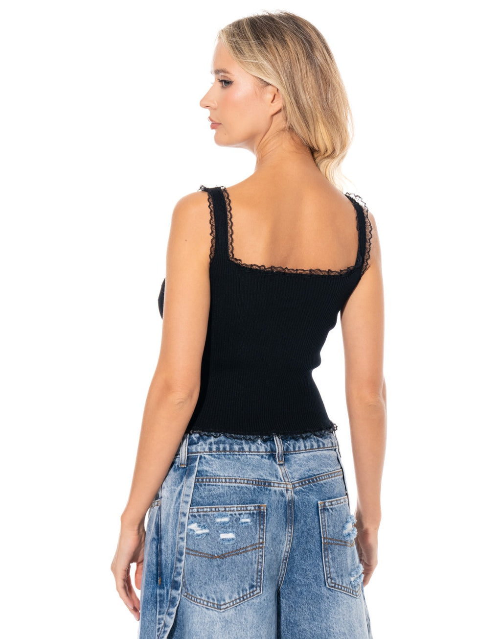 Embroidered Tulip Cami - Black