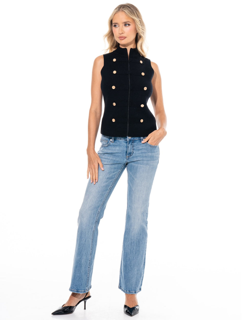 Military Button Vest - Black