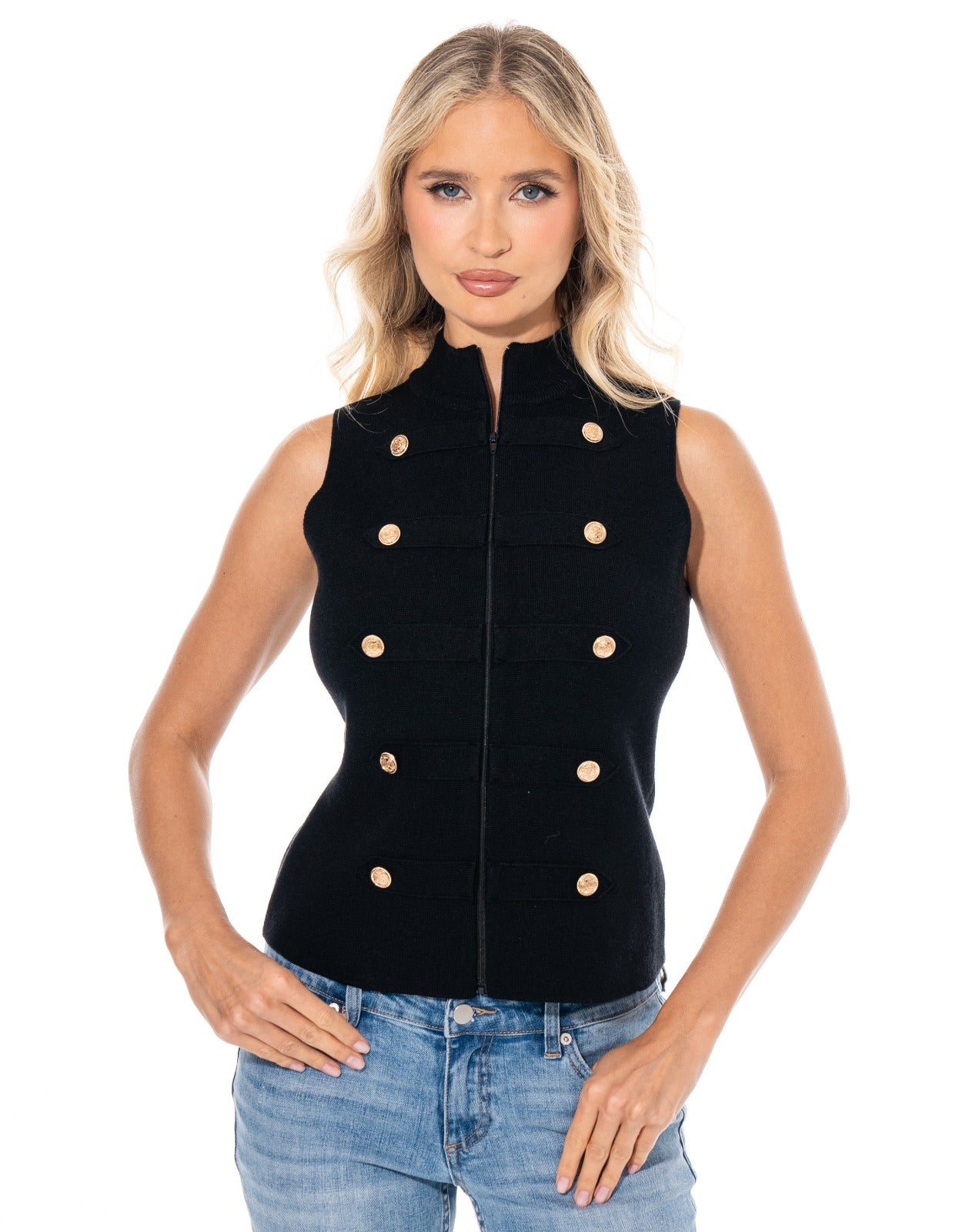 Military Button Vest - Black