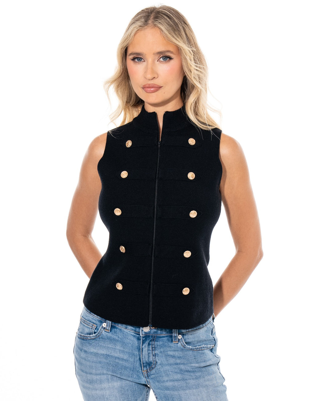 Military Button Vest - Black