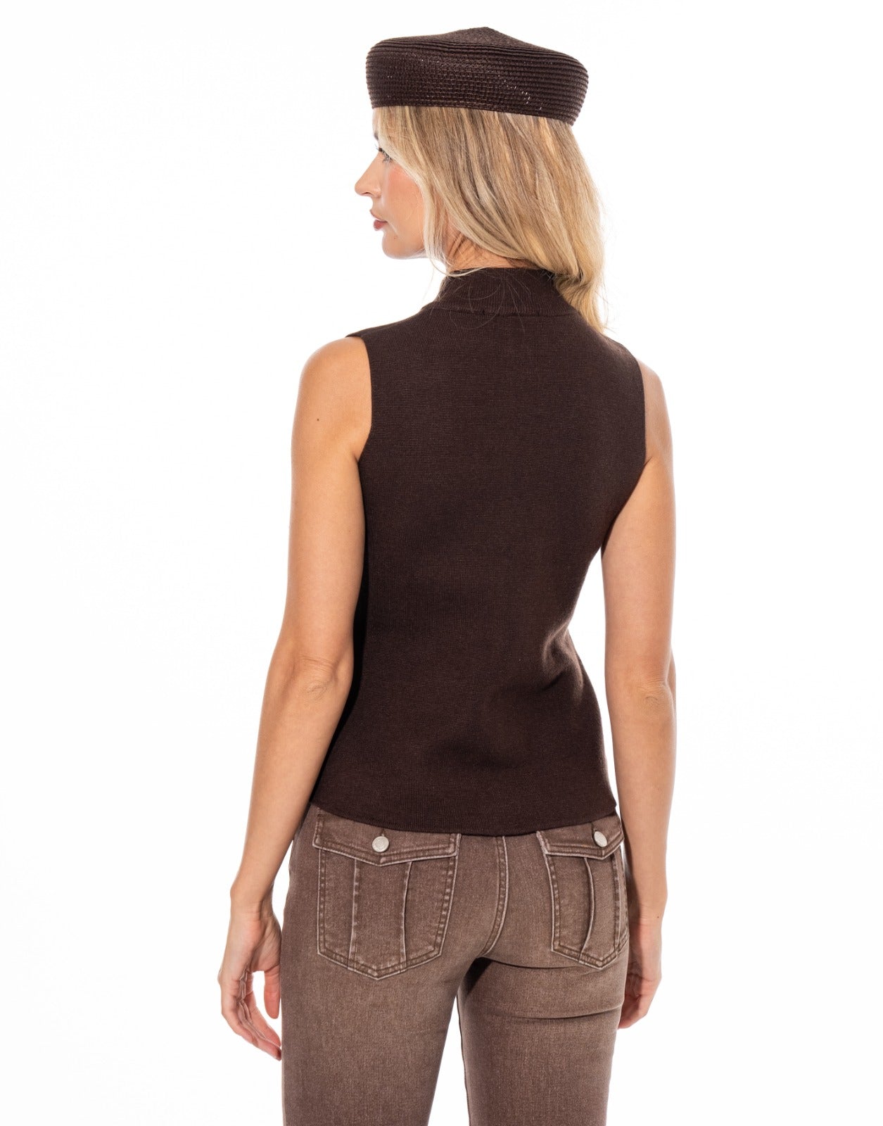 Military Button Vest - Brown