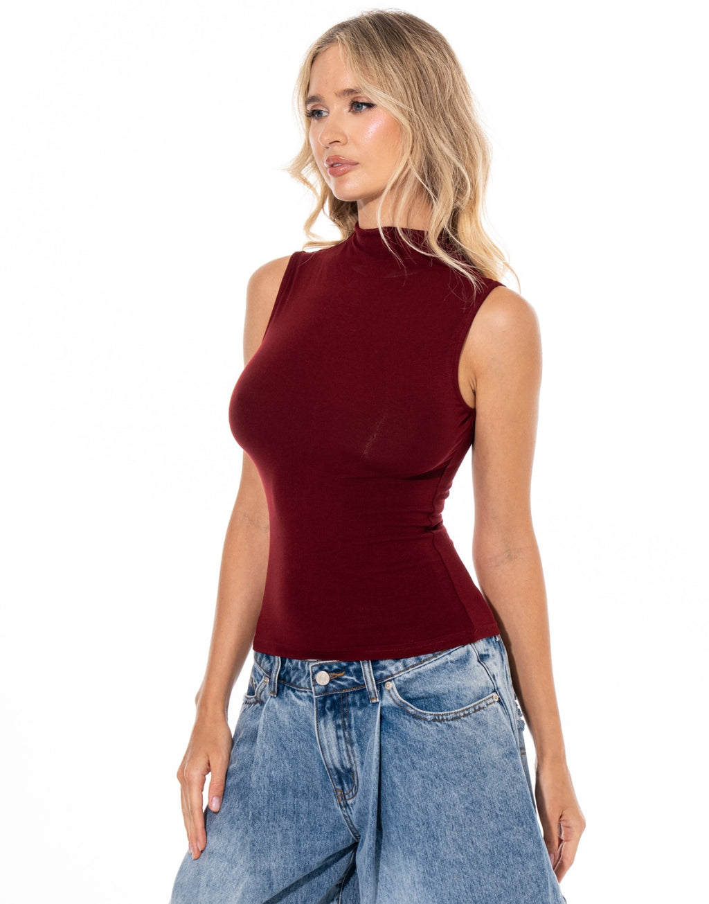 Sleeveless Knit Top - Burgundy