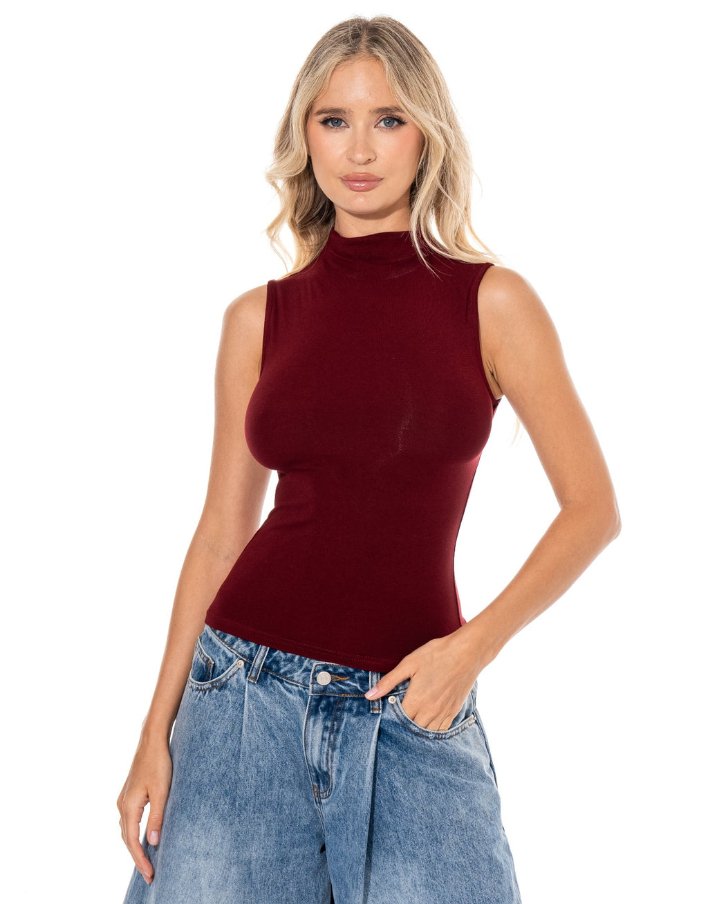 Sleeveless Knit Top - Burgundy