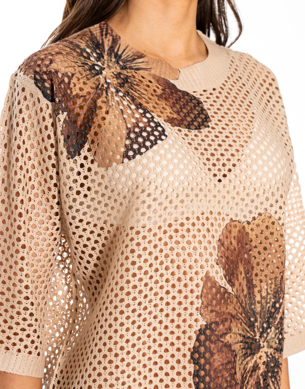 Floral Mesh Tee - Camel