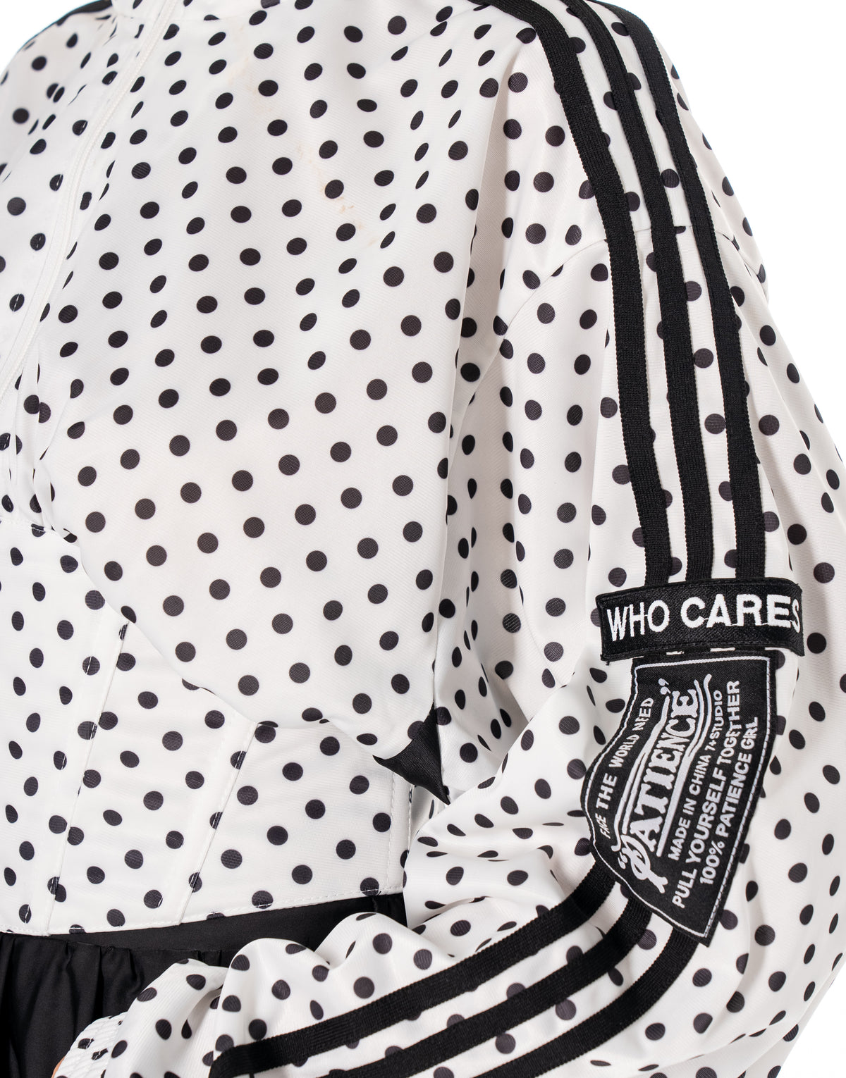 Polka Dot Side Stripe Cropped Half Zip Long Sleeve Track Top - White
