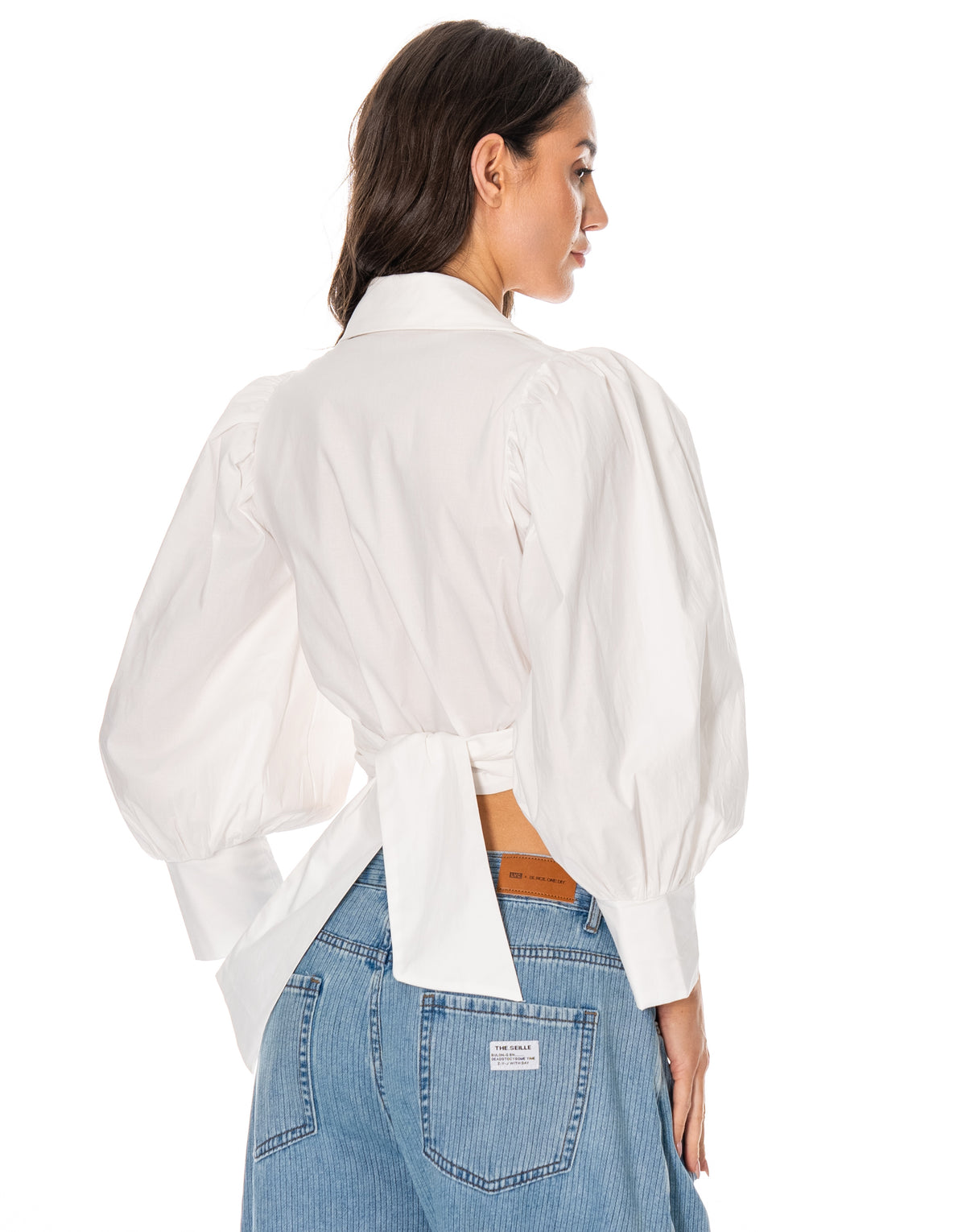 Balloon Sleeve Twist Front Blouse - White