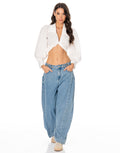 Balloon Sleeve Twist Front Blouse - White