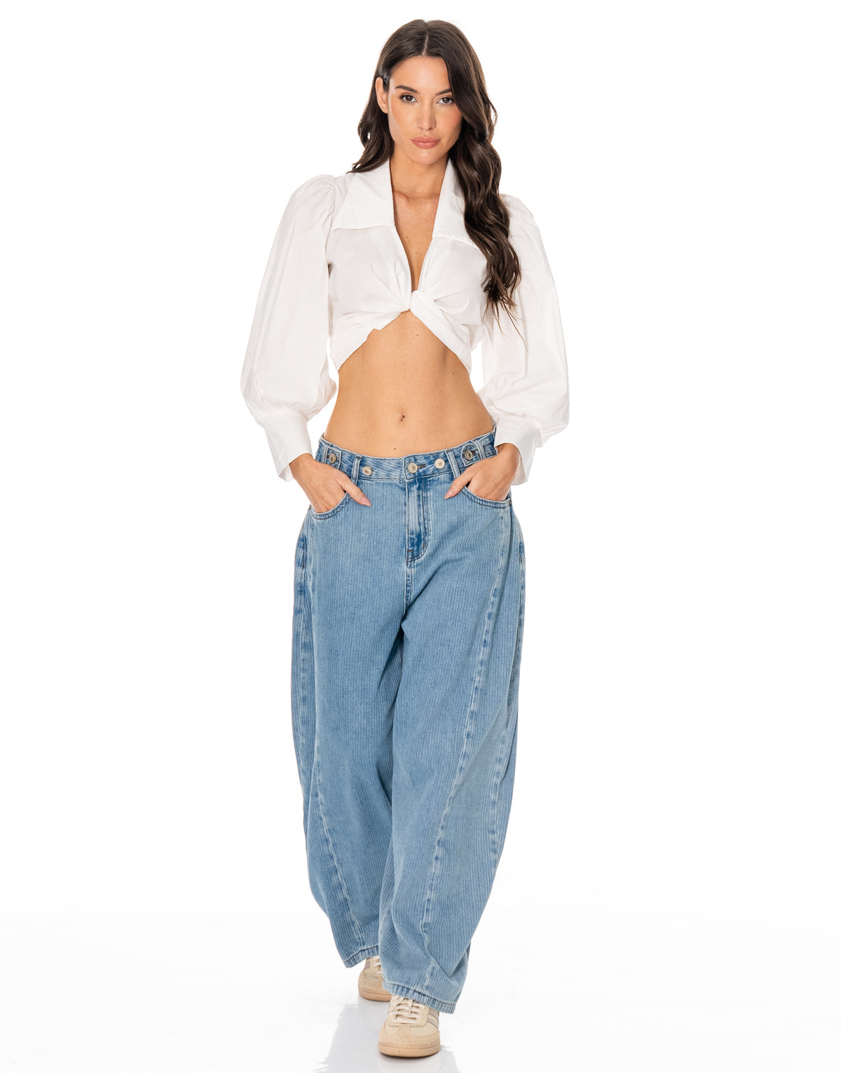 Balloon Sleeve Twist Front Blouse - White