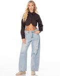 Cropped Curved Hem Button Shirt - Coffee