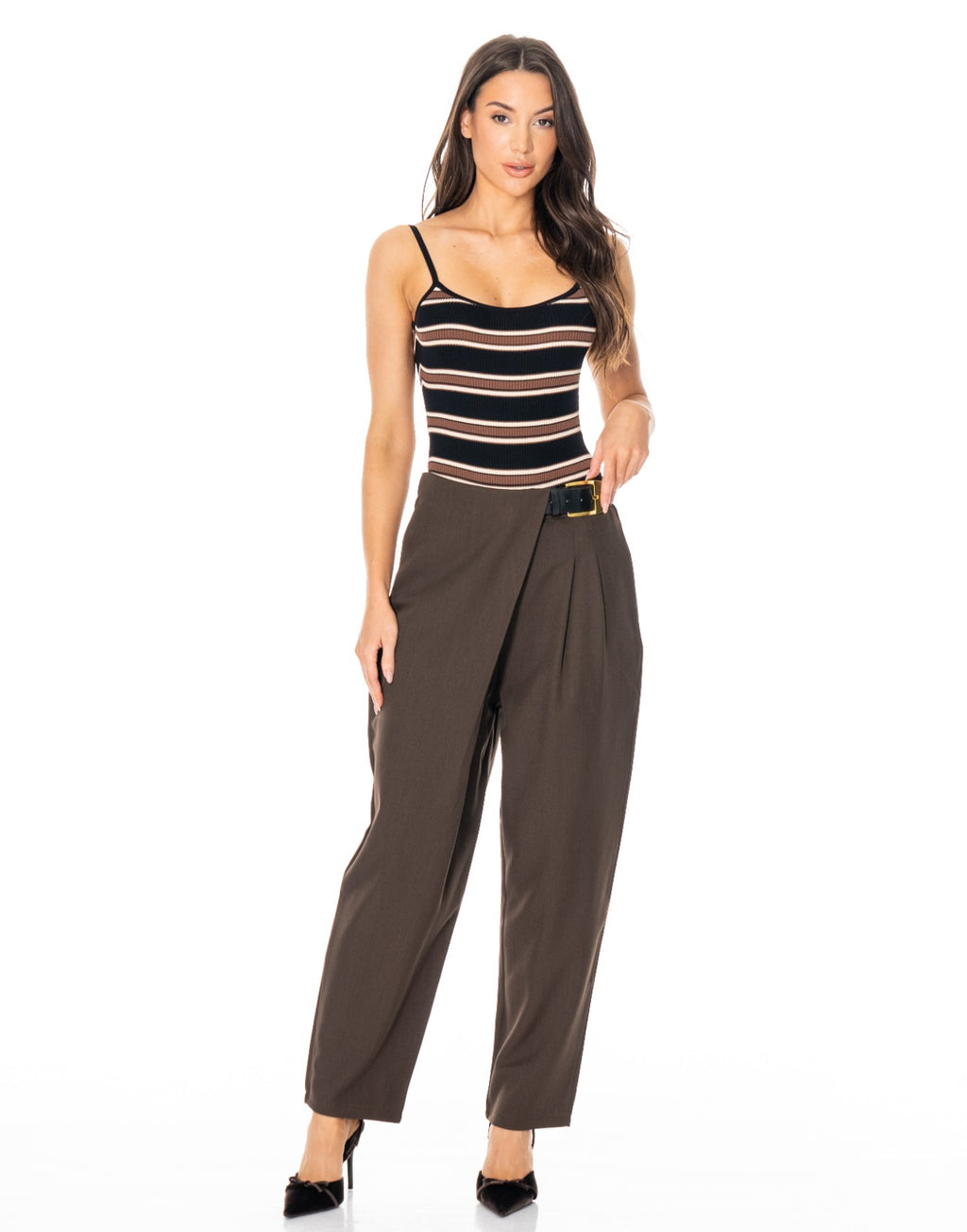 Striped Knit Bodysuit - Black