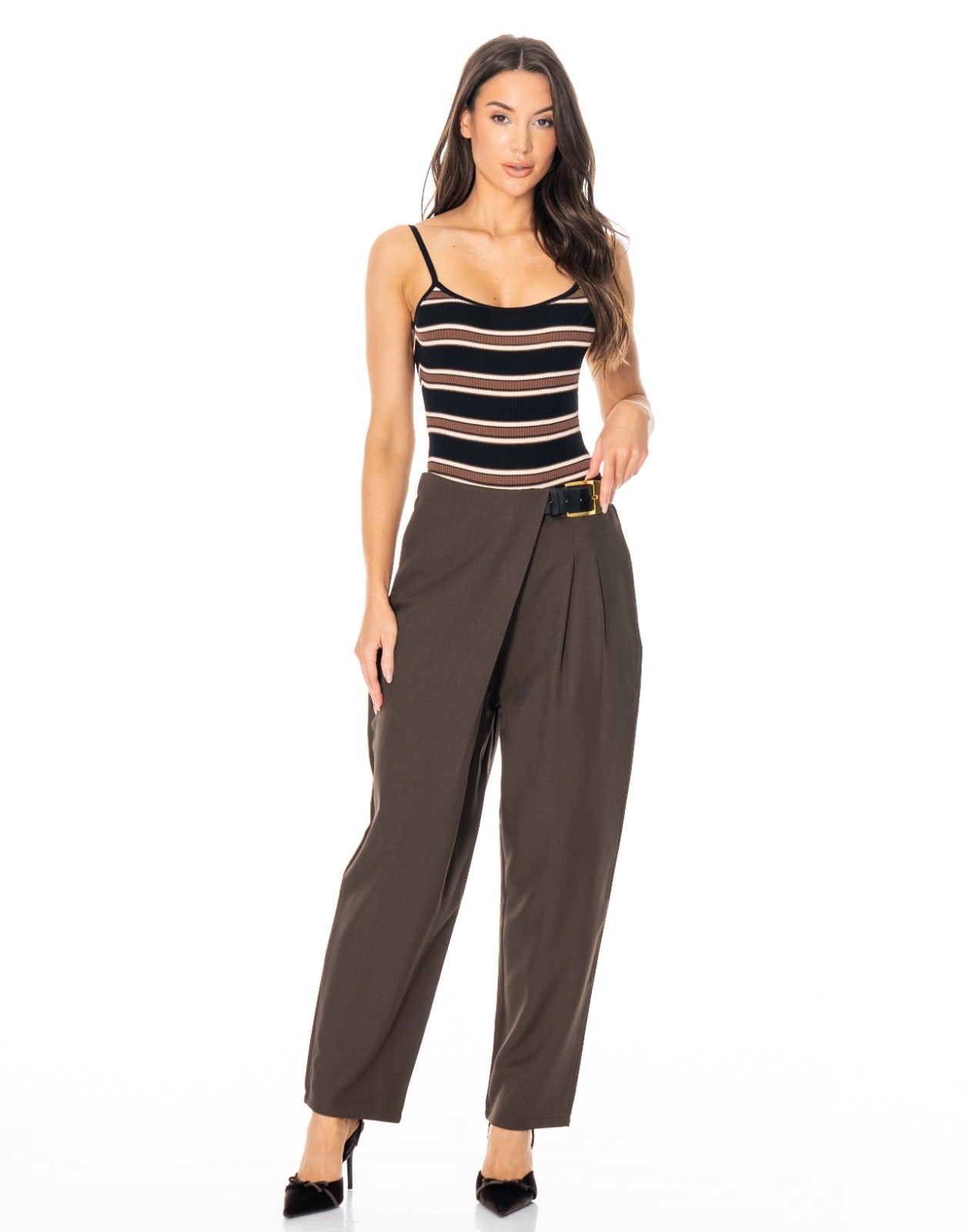 Striped Knit Bodysuit - Black
