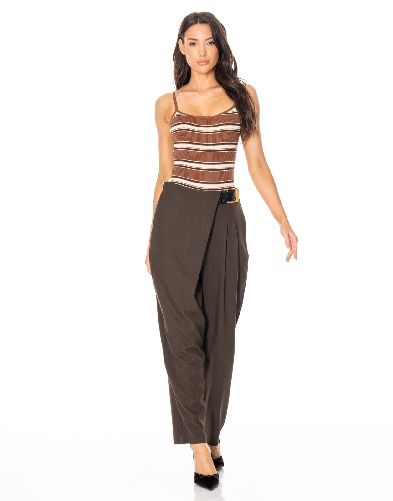 Striped Knit Bodysuit - Mocha