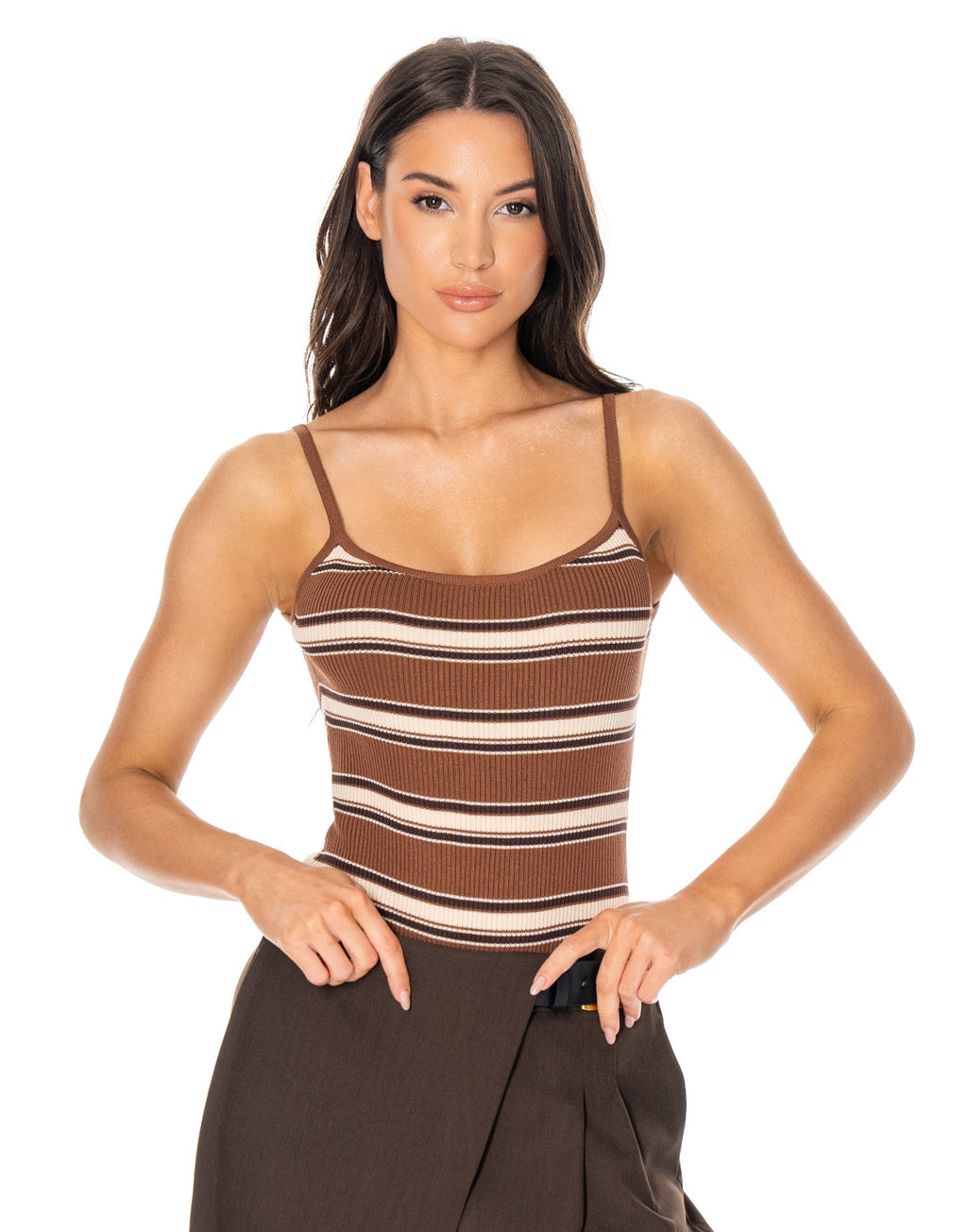 Striped Knit Bodysuit - Mocha