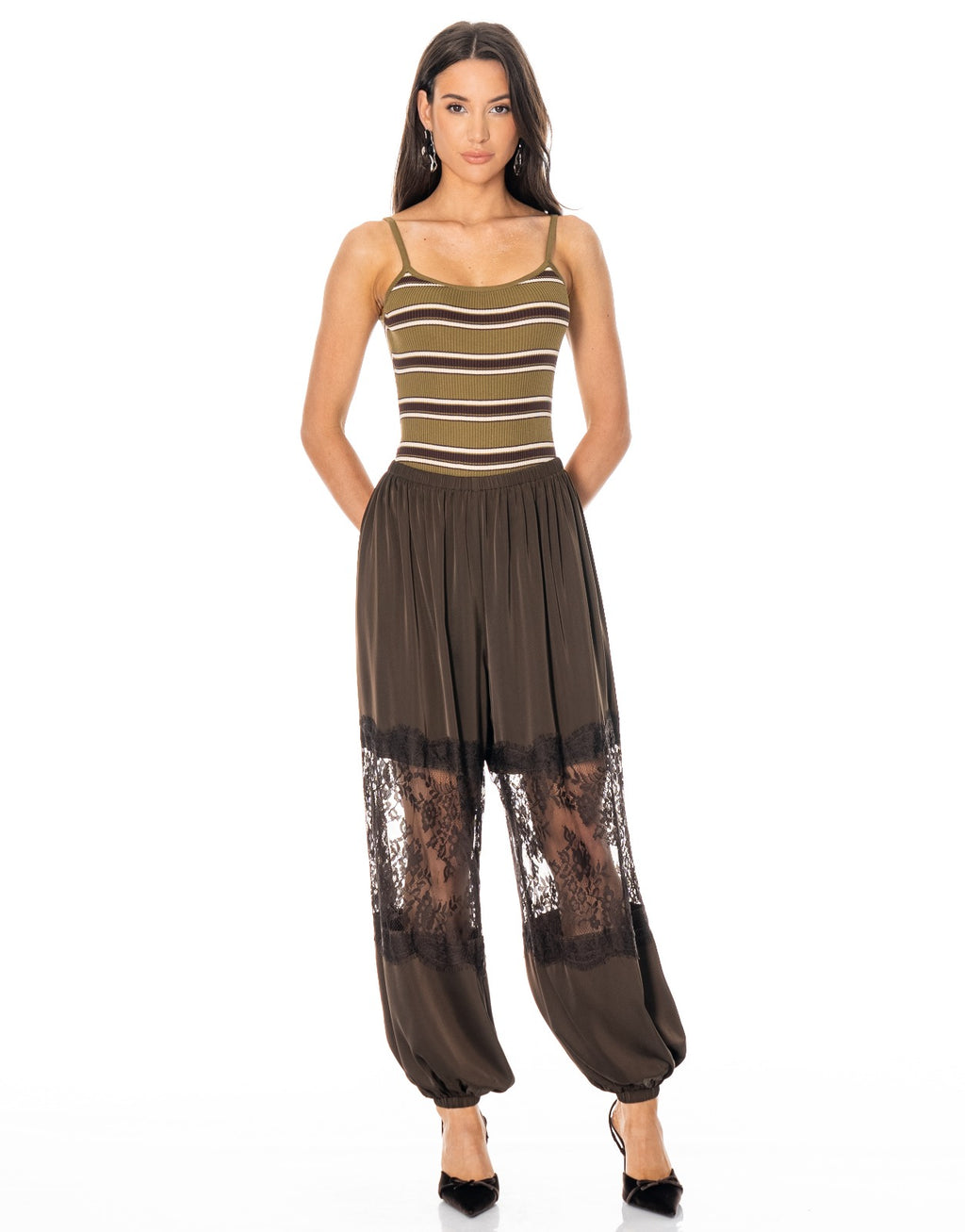 Striped Knit Bodysuit - Olive