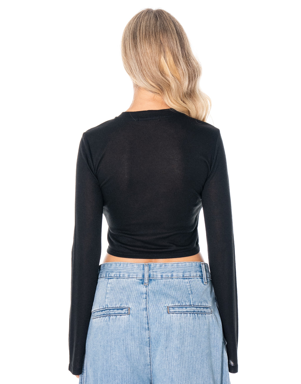 Flared Sleeve Crop Top - Black